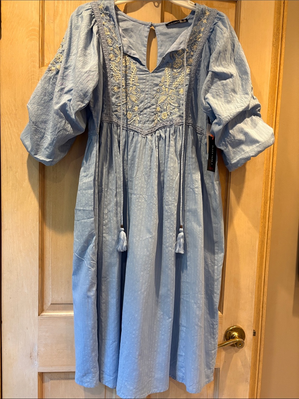 New With Tags - Light Blue Embroidered Dress Size Large Petite by Black Tape